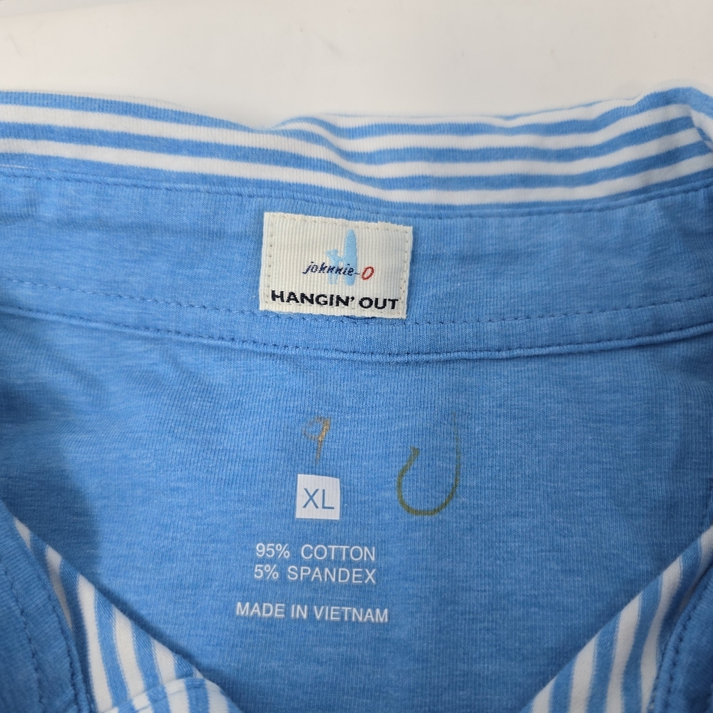 Johnnie-O Hanging Out Men's XL Cotton Polo Shirt Pocket Blue White Striped. - Picture 4 of 7